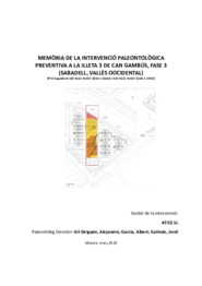 Memòria de la intervenció paleontològica preventiva a la Illeta 3 de Can Gambús, fase 3