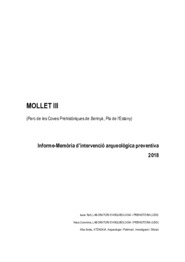 Mollet III (Parc de les Coves Prehistòriques de Serinyà, Pla de l'Estany). Informe-Memòria d’intervenció arqueològica preventiva