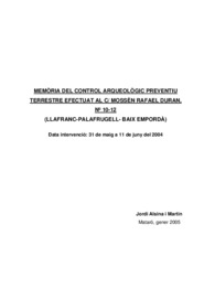 Memòria del control arqueològic preventiu terrestre efectuat al c/ Mossén Rafael Duran, 10-12