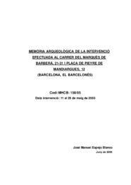 Memòria arqueològica de la intervenció efectuada al carrer del Marquès de Barberà, 21-31 i plaça de Pieyre de Mandiargues, 12