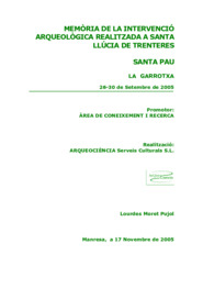 Memòria de la intervenció arqueològica realitzada a Santa Llucía de Trenteres