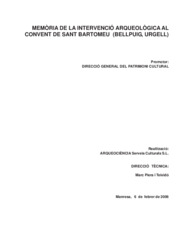Memòria de la intervenció arqueològica al Convent de Sant Bartomeu.
