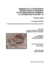 Memòria de la intervenció arqueològica d'urgència en un abocador de ceràmica al carrer Sant Pelegrí, 118.