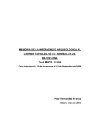 Memòria de la intervenció arqueològica al carrer Tapioles, 65-73 / Anníbal, 2A-2B.