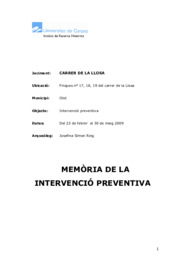 Memòria de la intervenció preventiva al Carrer de la Llosa, finques 17, 18 i 19