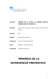 Memòria de la intervenció preventiva. Carrer de la Llosa 16, xamfrà  amb el carrer Santa Cristina, 3