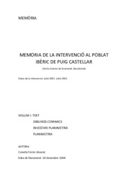 Memòria de la intervenció arqueològica efectuada al poblat ibèric de Puig Castellar
