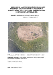 Memòria de la intervenció arqueològica integrada en un projecte de recerca al poblat ibèric Puig Castellar