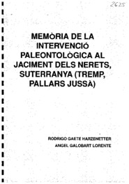 Memòria de la intervenció paleontològica al Jaciment dels Nerets, suterranya