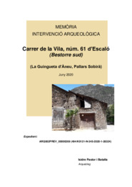 Memòria intervenció arqueològica. Carrer de la Vila, núm. 61 d'Escaló