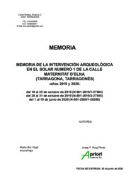 Memoria de la intervención arqueológica en el solar número 1 de la calle Maternitat d'Elna