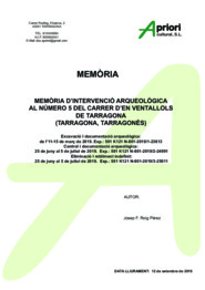Memòria d'intervenció arqueològica al número 5 del carrer d'en Ventallols de Tarragona