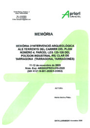 Memòria d'intervenció arqueològica als terrenys del carrer del plom número 4, parcel·les 125-126 del Polígon industrial Riu Clar de Tarragona