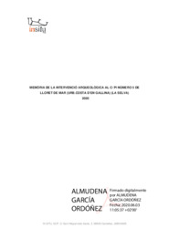 Memòria de la intervenció arqueològica al c/ Pi número 5 de Lloret de Mar (Urb. Costa d’en Gallina)