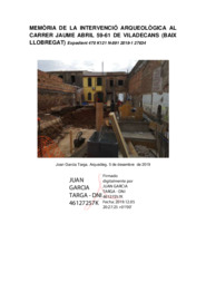 Memòria de la intervenció arqueològica al carrer Jaume Abril 59-61 de Viladecans