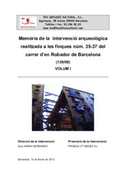 Memòria de la intervenció arqueològica realitzada a les finques núm. 35-37 del carrer d'en Robador de Barcelona