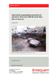 Memòria científica. Intervenció arqueològica preventiva al carrer Muralla de Sant Llorenç, núm 1