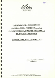 Memòria de la intervenció arqueològica  a la Pl. de l'església C/ Manel Montanya i Pl. Doctor Guillamet