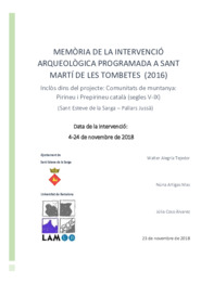Memòria de la intervenció arqueològica programada a Sant Martí e les Tombetes (2016)