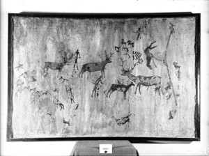 Reproducció d'una pintura rupestre de la cova de l'Aranya.