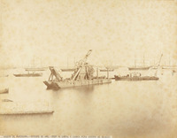 Puerto de Barcelona. Octubre de 1881. Tren de limpia y cabria para asiento de bloques