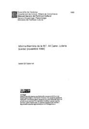 Informe-Memòria de la INT. 44 Carrer Juderia (Lleida) [novembre 1994]
