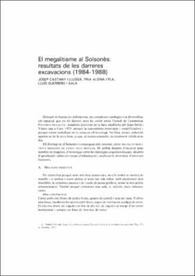 El megalitisme al Solsonès: resultats de les darreres excavacions (1984-1988)