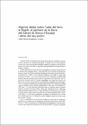 Algunes dades sobre l’edat de ferro al Segrià: el jaciment de la Serra del Calvari (La Granja d’Escarp) i altres del seu entorn