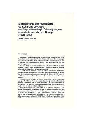 El megalitisme de l’Albera-Serra de Roda-Cap de Creus (Alt Empordà-Vallespir Oriental), segons els estudis dels darrers 10 anys (1979-1988)