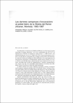 Les darreres campanyes d’excavacions al poblat ibèric de la Moleta del Remei (Alcanar, Montsià): 1985-1987