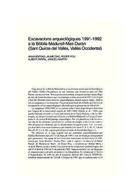 Excavacions arqueològiques 1991-1992 a la Bòbila Madurell-Mas Duran