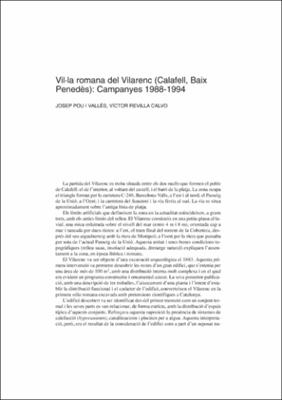 La vil·la romana del Vilarenc (Calafell, Baix Penedès): campanyes 1988-1994