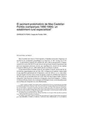 El jaciment protohistòric de Mas Castellar, Pontós (campanyes 1990-1994): un establiment rural especialitzat