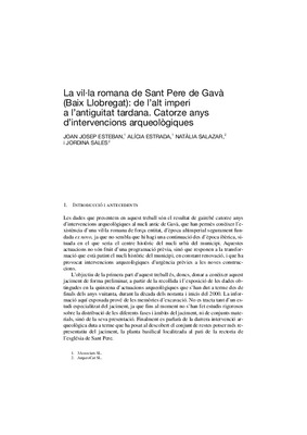 La vil·la romana de Sant Pere de Gavà (Baix Llobregat): de l'alt imperi a l'antiguitat tardana. Catorze anys d'intervencions arqueològiques