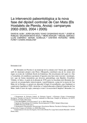 La intervenció paleontològica a la nova fase del dipòsit controlat de Can Mata (Els Hostalets de Pierola, Anoia): campanyes 2002-2003, 2204 i 2005)