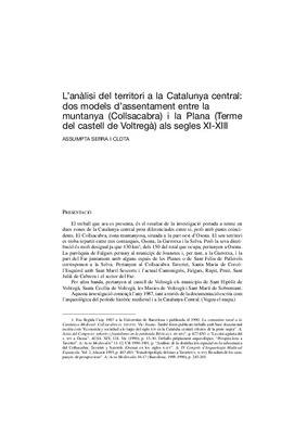 L' anàlisi del territori a la Catalunya central: dos models d' assentament entre la muntanya (Collsacabra) i la Plana (Terme del castell de Voltregà) als segles XI-XIII