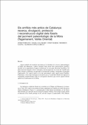 Els amfibis més antics de Catalunya: recerca, divulgació, protecció i reconstrucció digital dels fòssils del jaciment paleontològic de la Móra