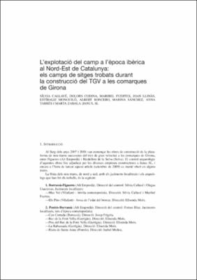 L'explotació del camp a l'època ibèrica al Nord-Est de Catalunya: els camps de sitges trobats durant la construcció del TGV a les comarques de Girona