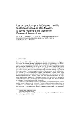 Les ocupacions prehistòriques i la vil·la tardorepublicana de Can Massot, al terme municipal de Montmeló. Darreres intervencions