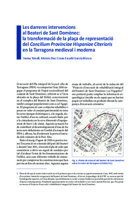 Les darreres intervencions al Beateri de Sant Domènec: la transformació de la plaça de representació del Concilium Provinciae Hispaniae Citerioris en la Tarragona medieval i moderna