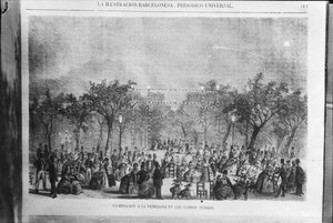 Gravat sobre la iluminació veneciana als Camps Eliseos de Paris.