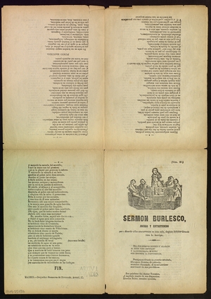 Sermon burlesco : jocoso y entretenido para divertir á los concurrentes en una sala, despues de haber llenado bien la barriga