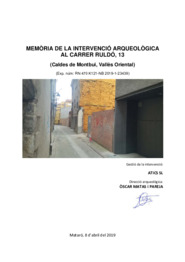 Memòria de la intervenció arqueològica al Carrer Ruldó, 13