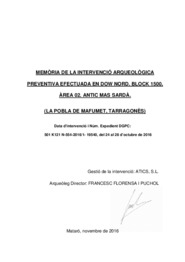 Memòria de la Intervenció Arqueològica Preventiva Efectuada en DOW Nord. Block 1500, Àrea 02. Antic Mas Sardà.